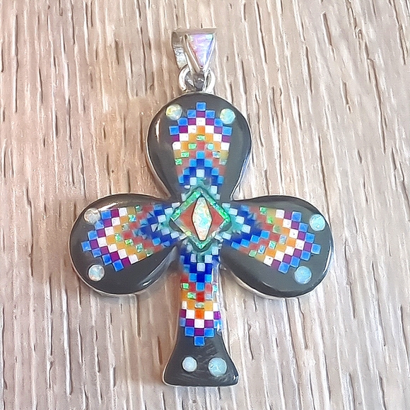 Galaxy Native American Inlay Natural Gemstone Sterling Silver Pendant - Picture 5 of 8